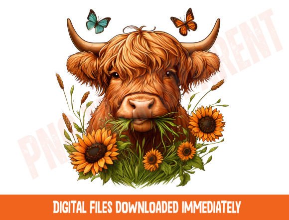 Highland Cow Sublimation Design Png for T-Shirt Designs